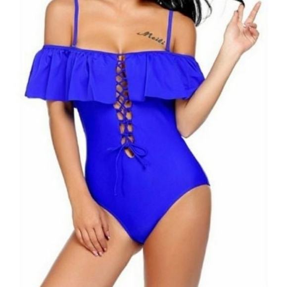 New..Blue fringe monokini swimsuit - Picture 1 of 6